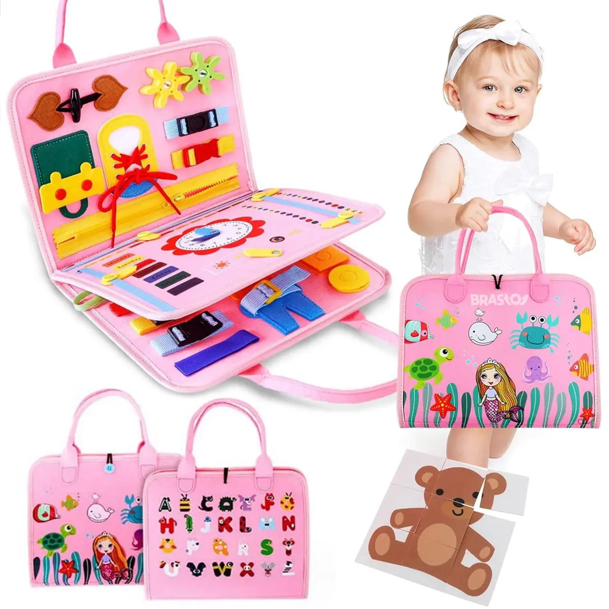 Placa de Montessori Sensorial para Crianças Maleta Educativa Brinquedo | (Rosa) - 1