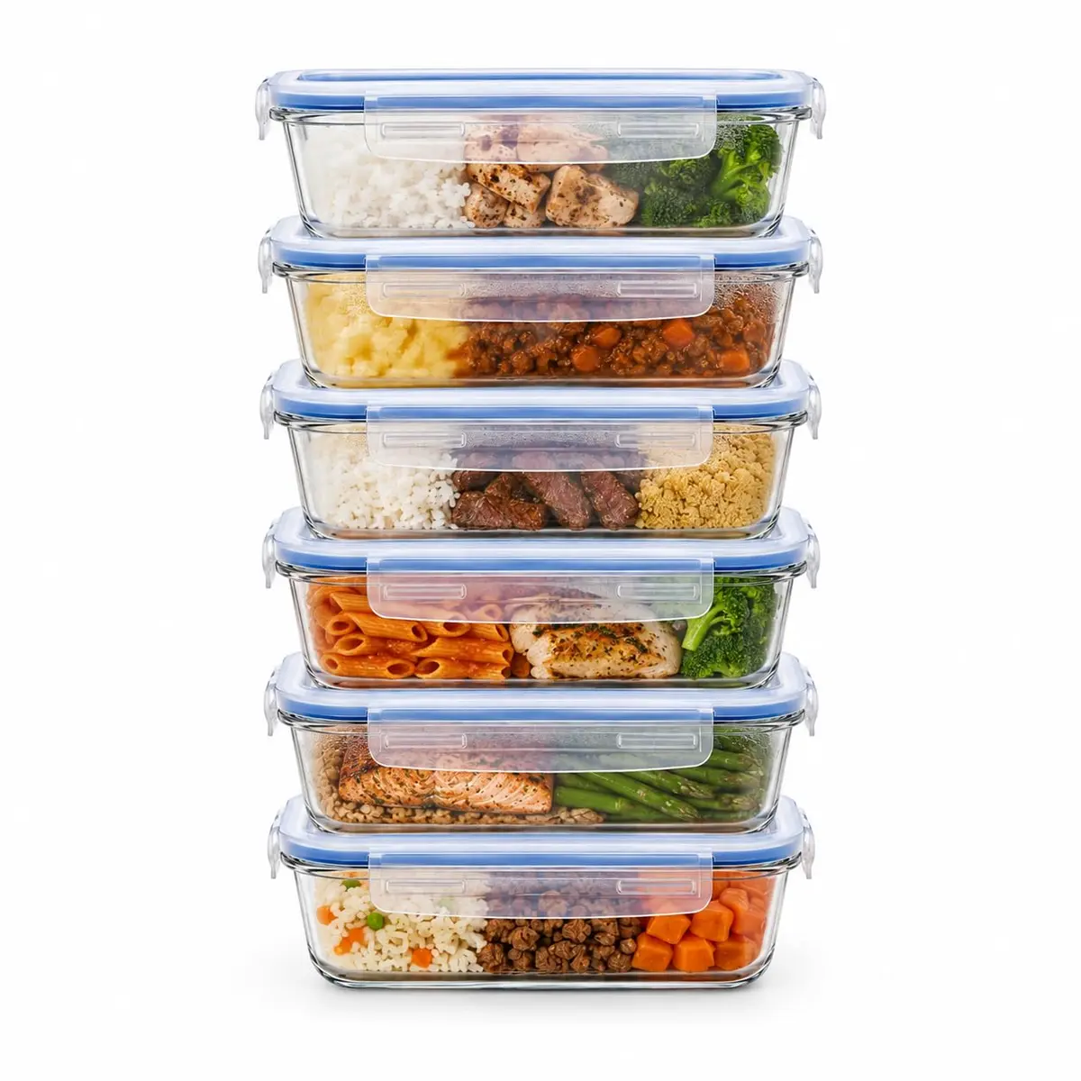 Kit Potes Herméticos de Vidro 640ml Retangular com Tampa Trava (6 Unidades) | Marmita de Vidro Borossilicato, Recipiente Anti Vazamento, Resistente ao Calor, Freezer e Micro-ondas - 1