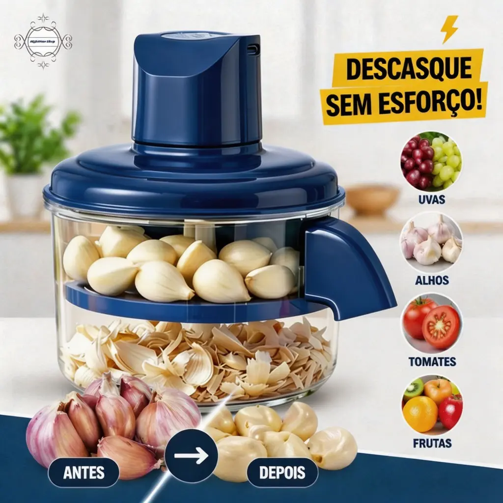 Descascador Elétrico Multifuncional Recarregável para Frutas Legumes Uvas Alho e Tomate - 1
