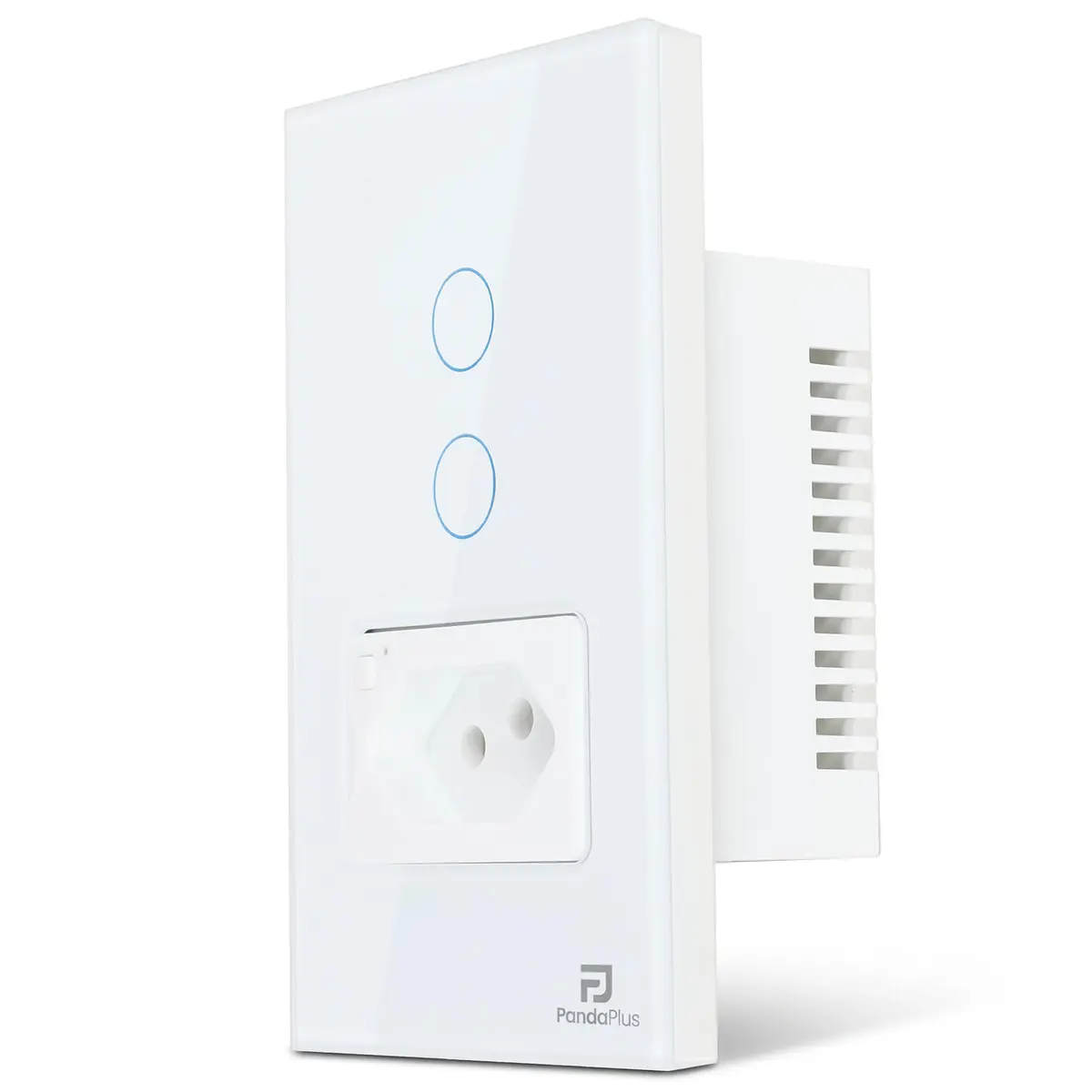 Interruptor Inteligente Wifi 2 Botões Touch 1 Tomada 16A Bivolt Smartlife Tuya PandaPlus Alexa Google Comando Voz e App (Branco)