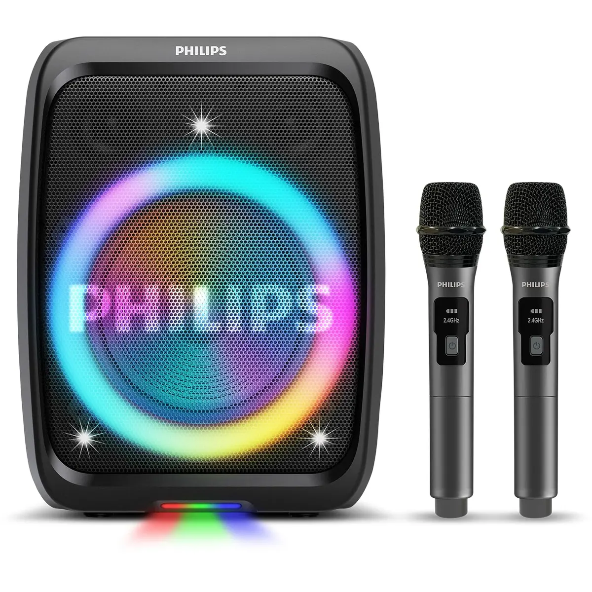 PHILIPS, Caixa de Som Bluetooth Party Speaker, TAX3000M, 450 W de potência máxima, 2 microfones inclusos, 10h de bateria e Luzes LED
