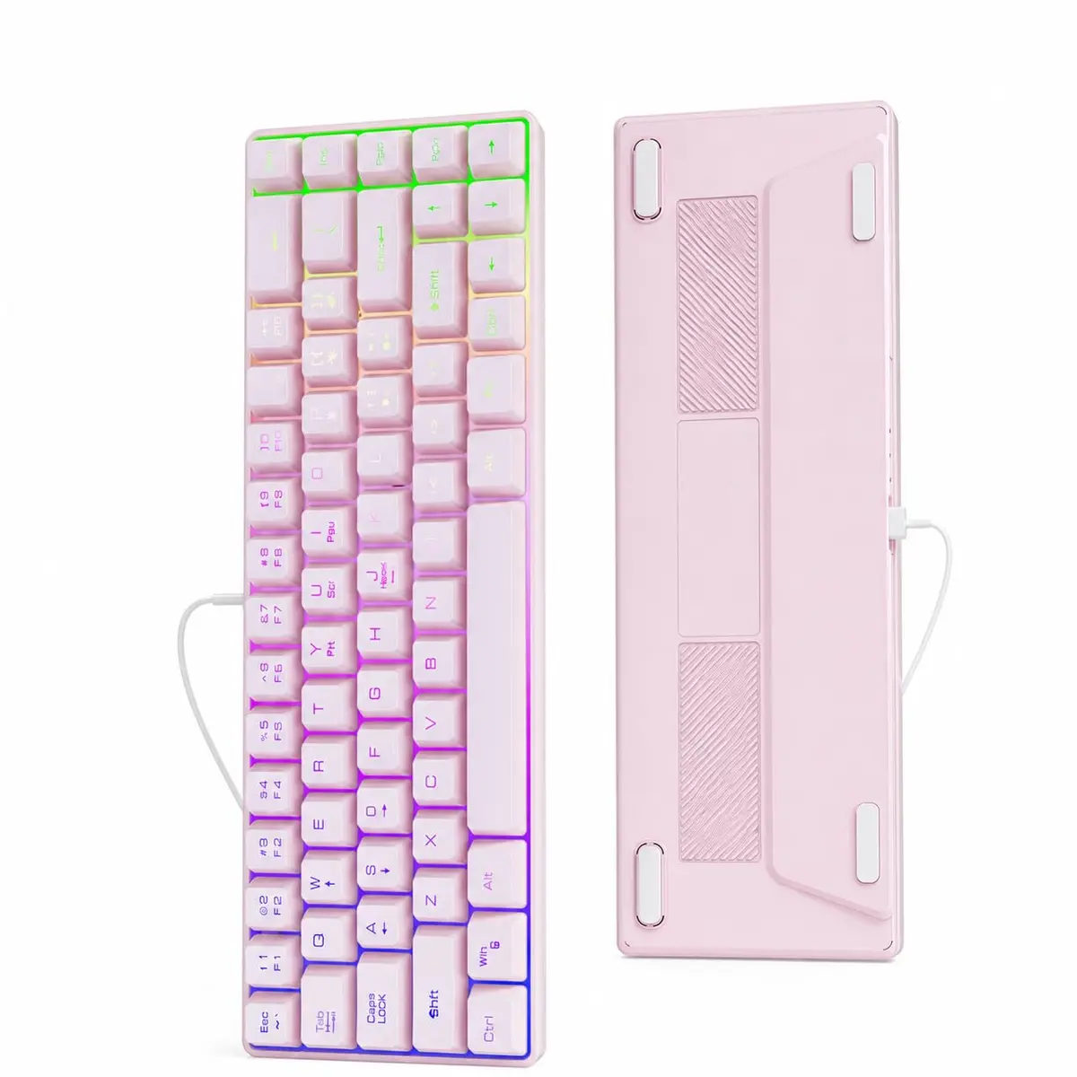 Teclado Membrana Gamer para PC A1803, 68 Teclas com Retroiluminação RGB 7 Cores, Cabo USB 1.6m, Anti-ghosting, Ultra Responsivo e Compatível com Computador, Windows, Linux, Android, iOS, Rosa