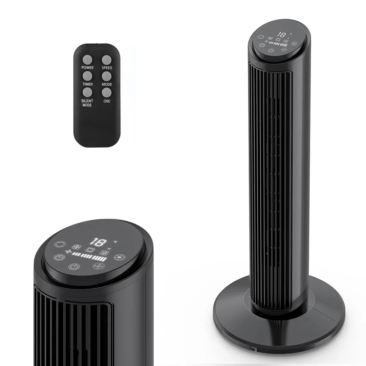Hivento Ventilador Torre com Controle Remoto, 3 Velocidades, 3 Modos de Vento, Oscilação de 70°, Timer de 15h, Controle Touch Econômico – Ventilador para Quarto, Sala e Uso Doméstico,127V