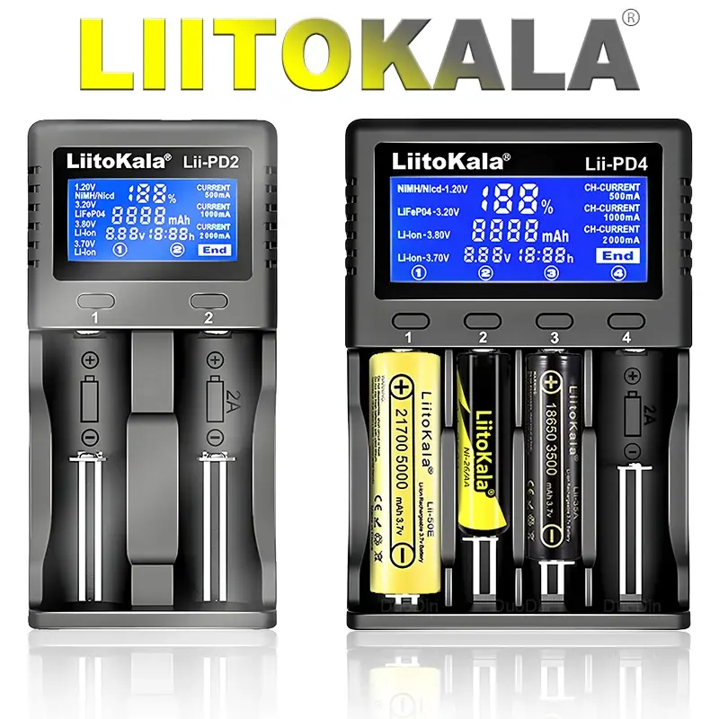 Liitokala Lii-PD4 Lii-PD2 18650 Carregador de Bateria para 1.2V 3.7V NiMH 26650 21700 18350 18500 14500 AA AAA LiFePO4 Baterias - 1