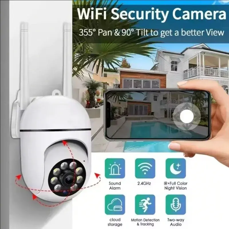 Câmera WiFi de Parede 1080P HD Visão Noturna 2.4G Hotspot 360 ° Câmera de Segurança Inteligente Rotativa Antifurto para Telefone