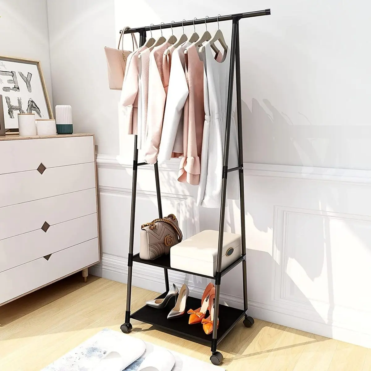 Arara Organizadora Cabideiro de Roupas Sapateira Prateleira para Roupas Camisa Calça com Rodas