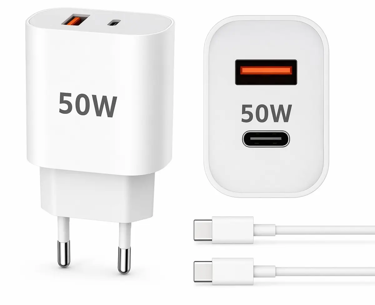 Carregador de Parede Turbo 50W USB-C 2 USB Carregamento Rápido