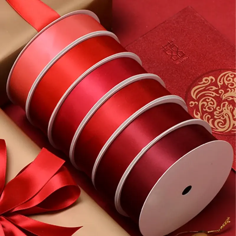 YAMA-Fita de cetim dupla face, vermelho claro e escuro, Handmade Rose Ribbons, decoração do partido, casamento, 25mm, 28mm, 32mm, 38mm, 100 jardas/lote