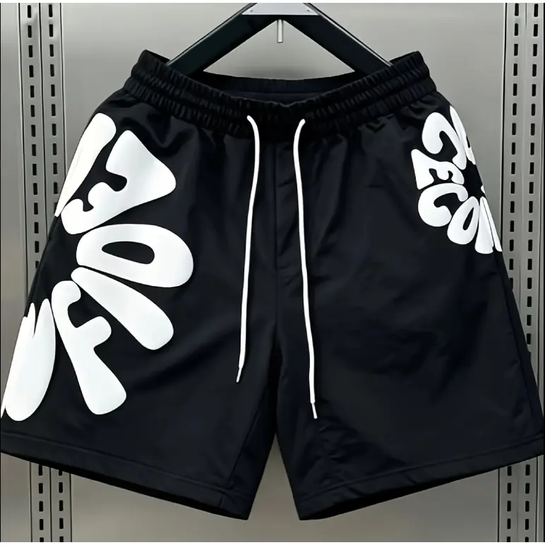 Bermuda Streetwear Masculina Tactel Leve com Cordão Estilo Hip Hop com Estampa Lateral Street - 1