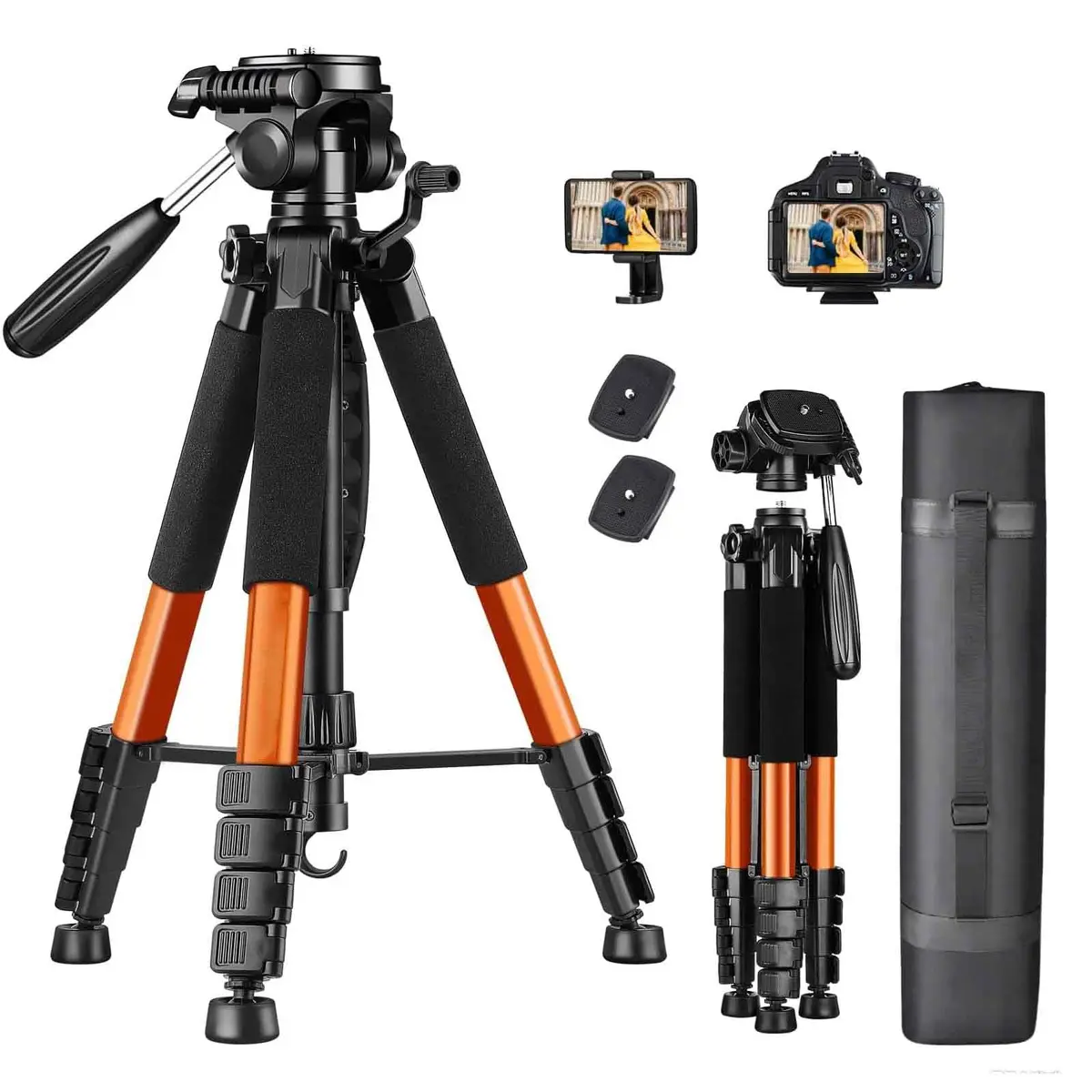 Tripé, para fotografias panorâmicas de 360 graus,equipado com uma cabeça removível com alça, com altura ajustável entre 48 e 187 centímetros - 1