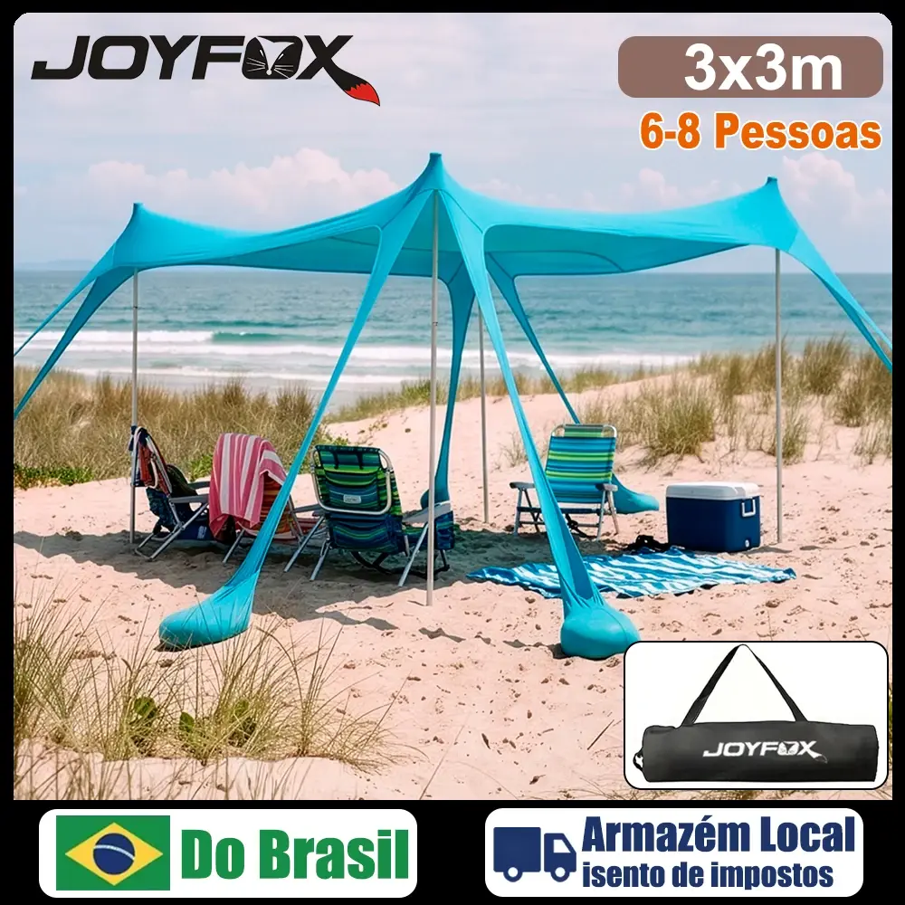 Joyfox Tenda Gazebo De Praia Gigante 3x3m Tela Toldo Guarda-sol Tenda De Lycra Portátil Piscina Respirável Verão Prova Vento
