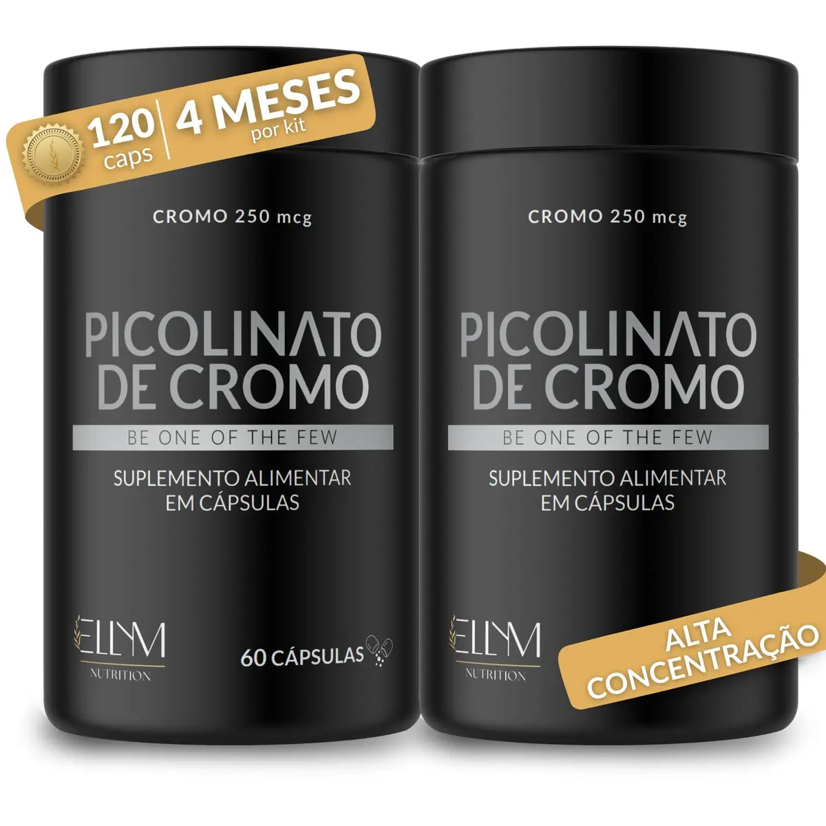 Picolinato de Cromo 250ug Puro Concentrado 120 Caps 4 Meses ELLYM NUTRITION | Alto teor cromo auxilia metabolismo proteinas carboidratos gorduras forma organica biodisponivel dose diaria sem sabor - 1