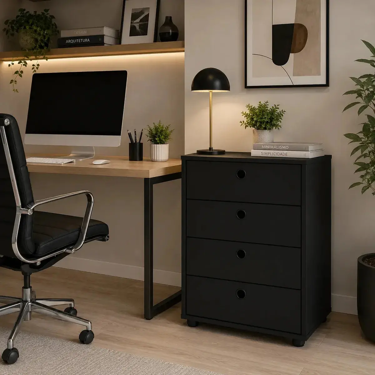 Gaveteiro Organizador 4 Gavetas Home Office Para Escritório Preto - 1