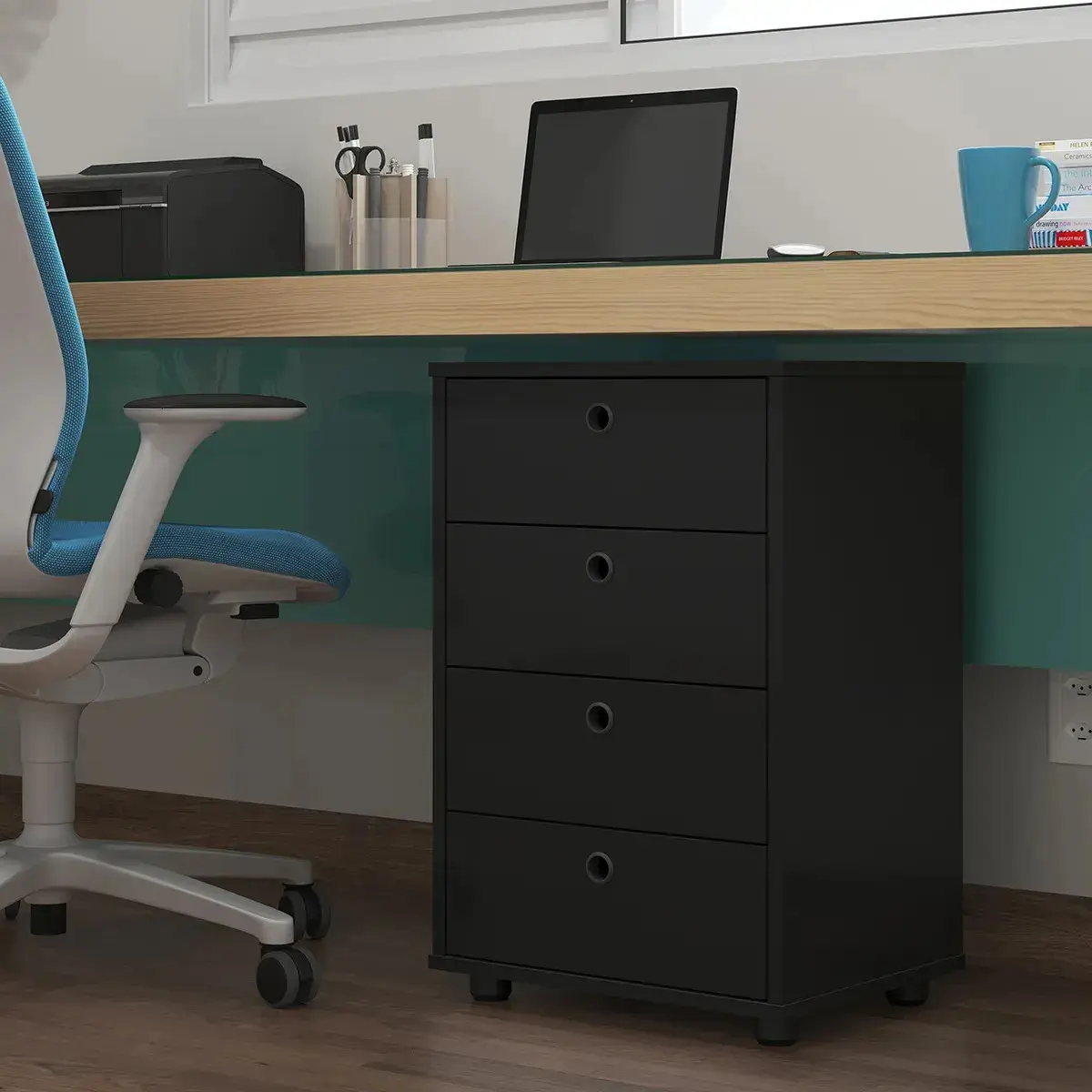 Gaveteiro Organizador 4 Gavetas Home Office Para Escritório Preto thumbnail 2