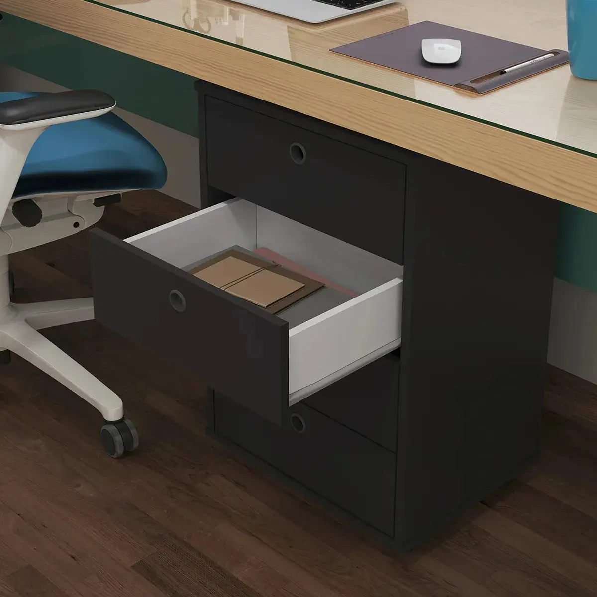 Gaveteiro Organizador 4 Gavetas Home Office Para Escritório Preto thumbnail 3