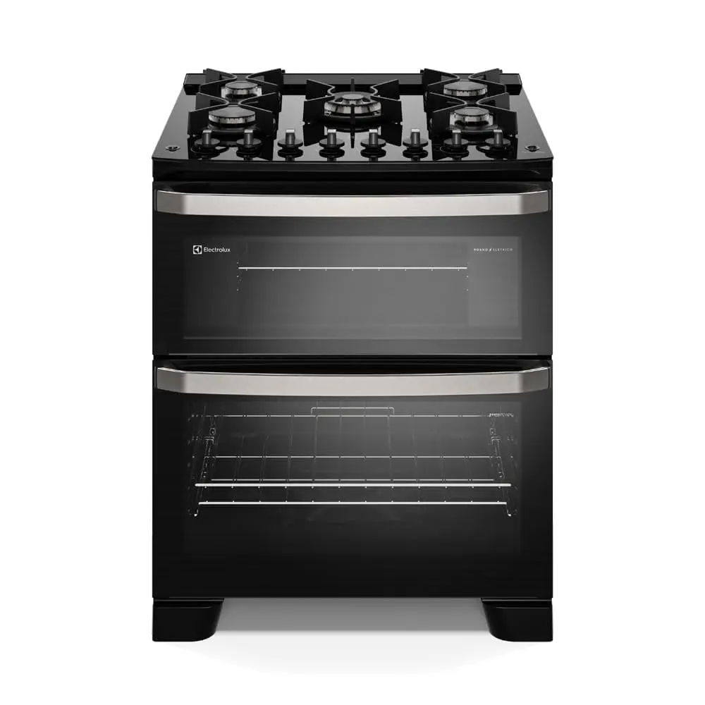 Electrolux Fogão 5 bocas Electrolux Preto Experience Mesa de Vidro, 2 Fornos e PerfectCook360 (FE5DB) 220V