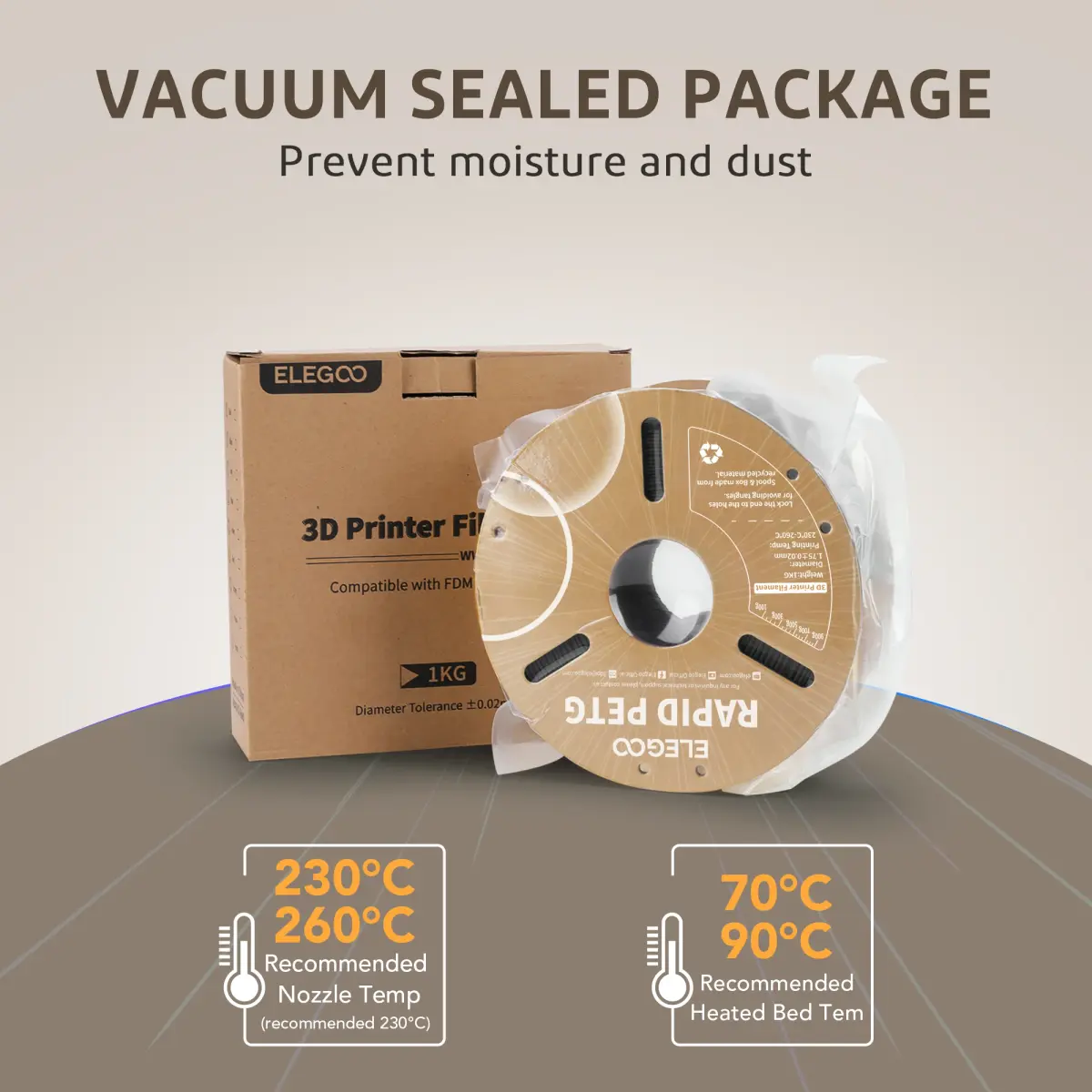 Filamento PETG Rápido ELEGOO 1.75mm 1KG, Alta Velocidade 30-600mm/s, Filamento para Impressora 3D 1kg Compatível com a Maioria das Impressoras 3D FDM - 1
