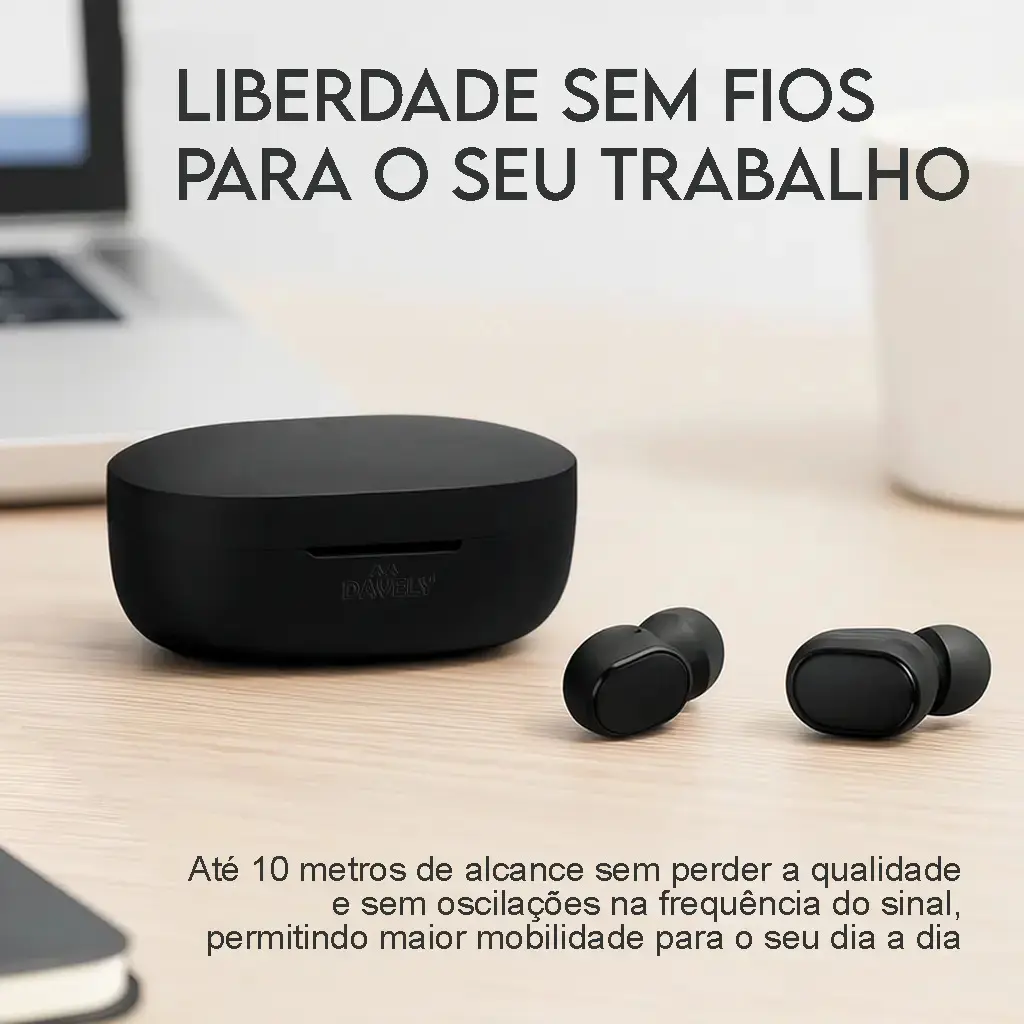 Fone de Ouvido Davely D981 TWS Sem Fio Bluetooth 5.0 In-Ear Preto com Estojo de Carregamento para Android e iPhone thumbnail 4