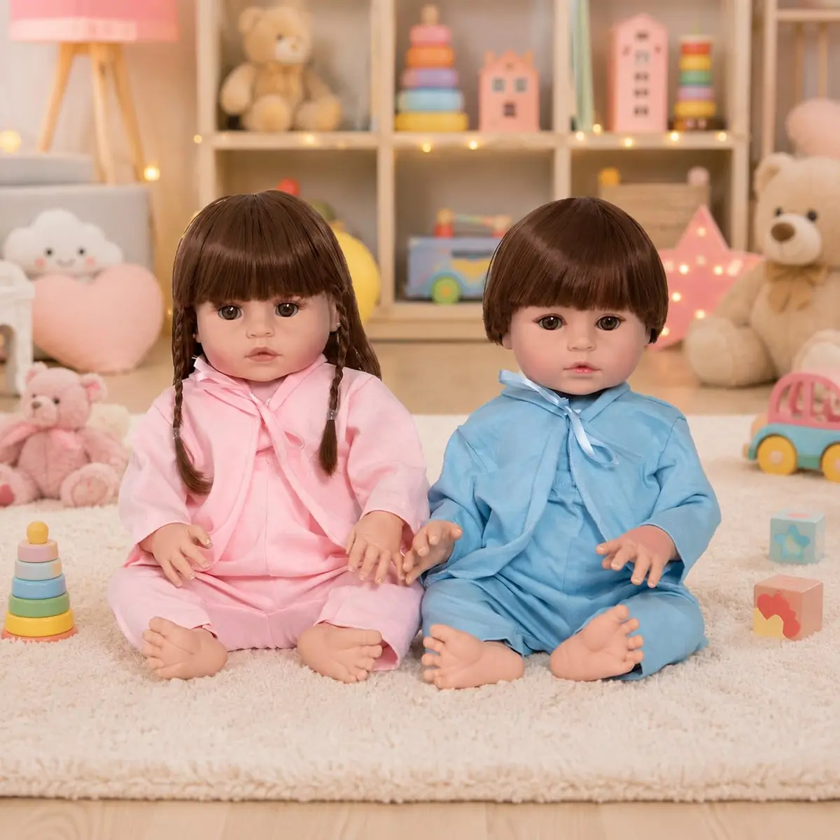 Bebê Reborn Gêmeos Casal Menino Corpo de Silicone Realista
