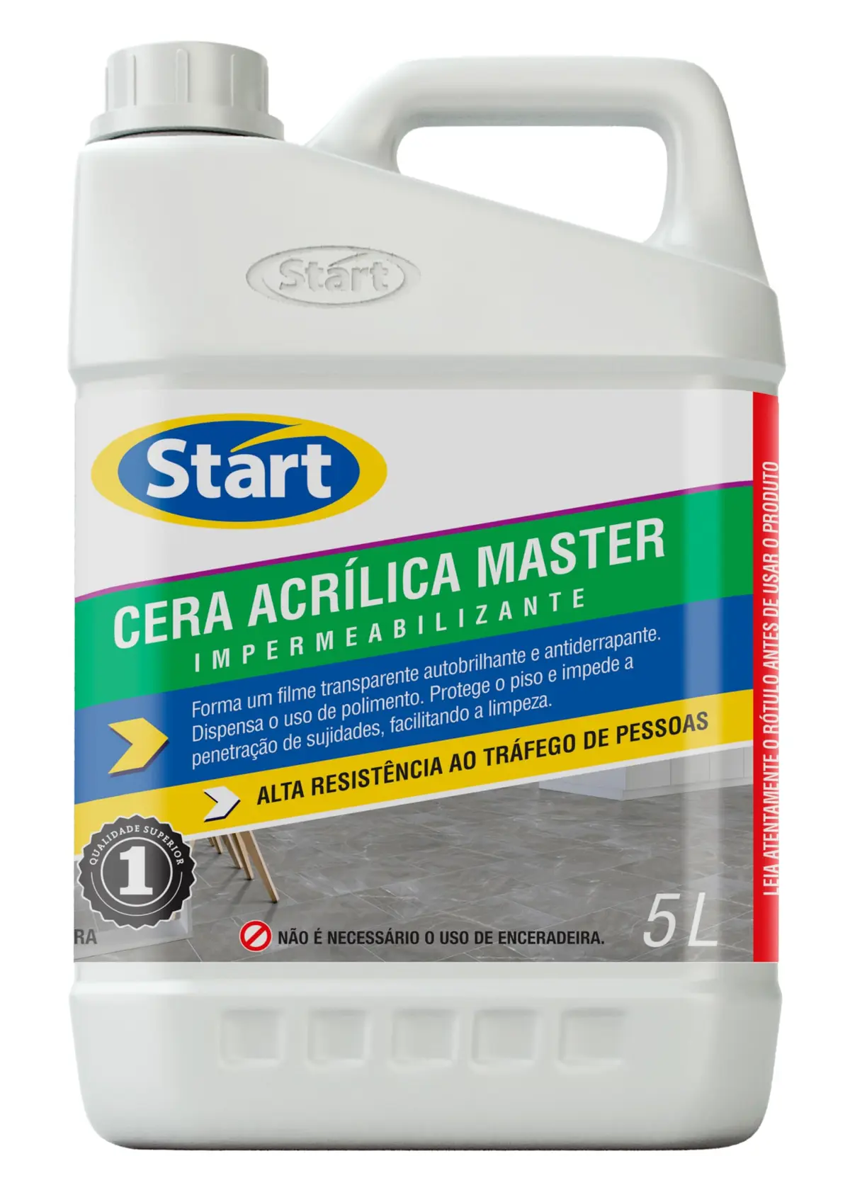 Cera Líquida Acrílica Master Start, 5L | Impermeabilizante para Pisos, Forma Filme Brilhante Transparente, Antiderrapante, Resistente ao Tráfego Intenso, Dispensa Polimento, Indicado para Área Interna