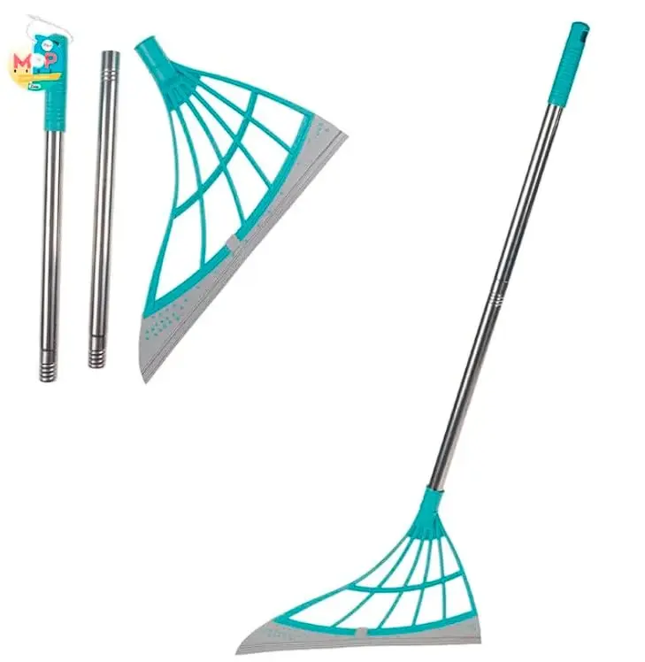 MOP Rodo com Cabo Retratil de Aço Inoxidável Cabeça Flexível em Silicone Azul e Cinza Vassoura magica Multifuncional Limpa Vidro e Seca 83.5 cm - 1