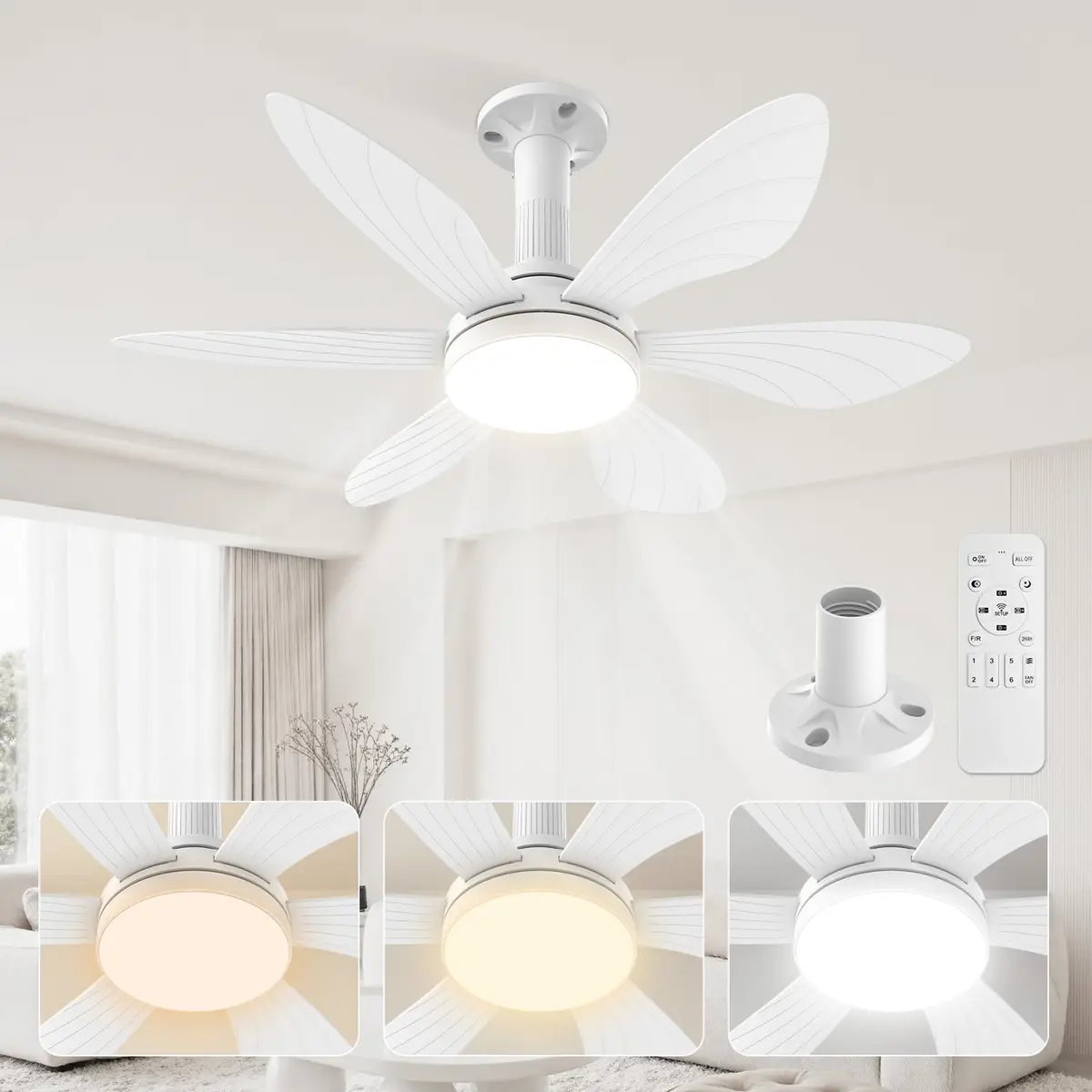 Airwit Ventilador de Teto com Luz 28", Instalação por Rosca, 6 Pás | Motor DC Reversível, 6 Velocidades, Luz Regulável, Controle Remoto e Bivolt 110V/220V, Instalação Fácil - 1