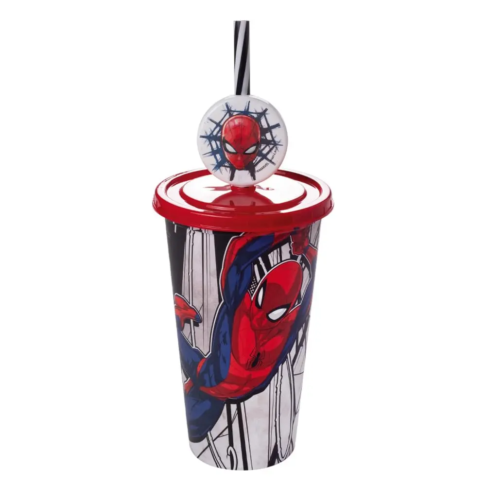 Plasútil Copo Plástico com Tampa e Pin no Canudo Homem-Aranha 500 ml
