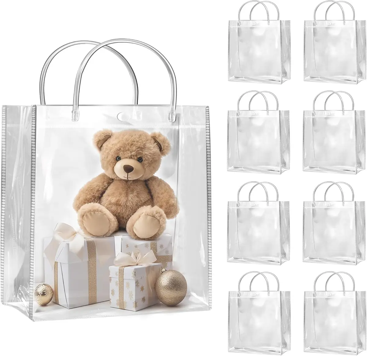 Sacola de Presente Transparente com Alça PVC Reutilizável para Festas - 30 Unidades - 1