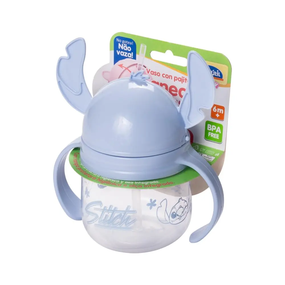 Caneca Treinamento com Canudo de Silicone Retrátil Stitch 260 ml Plasútil