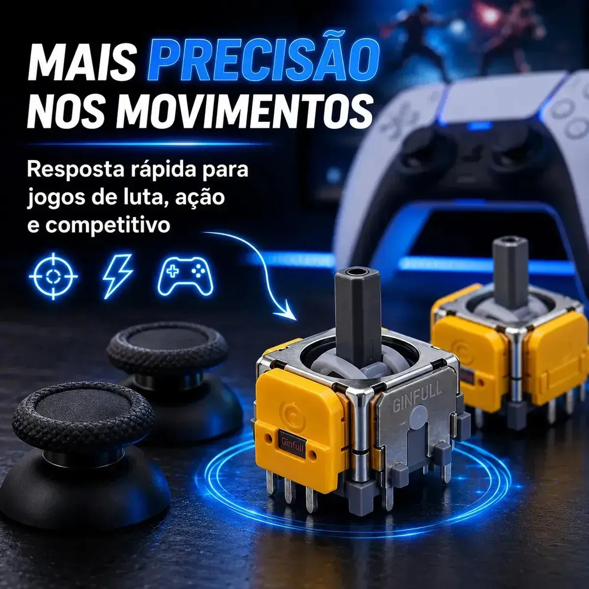 Kit 2 Analógicos Magnéticos Hall Effect para Controle PS5 DualSense Alta Precisão Anti Drift Reposição Joystick thumbnail 6