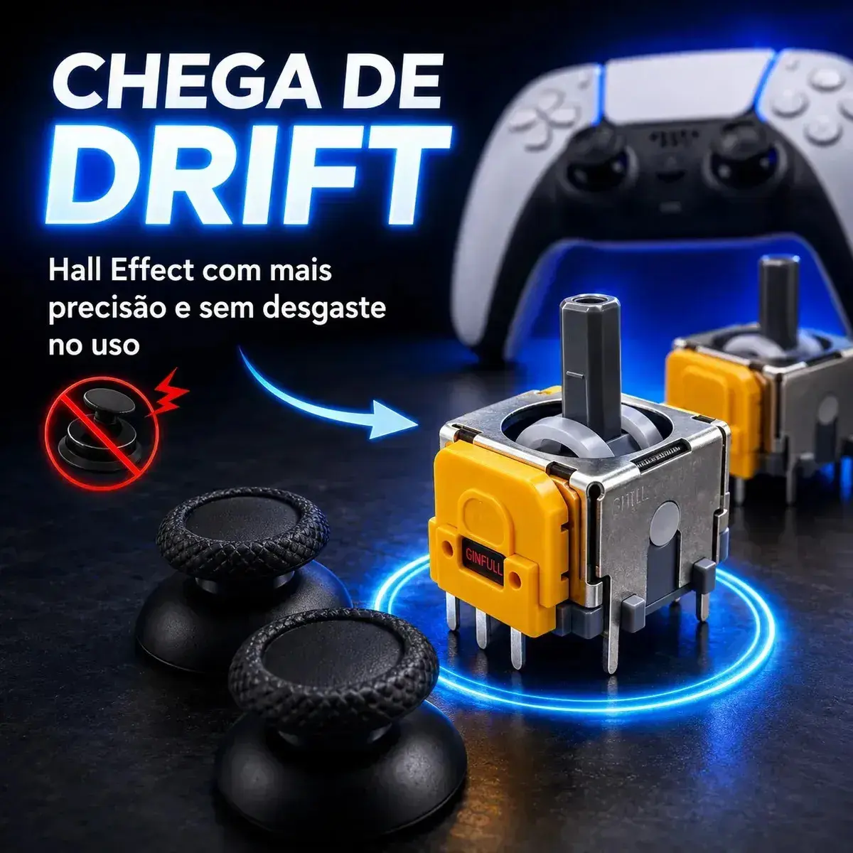 Kit 2 Analógicos Magnéticos Hall Effect para Controle PS5 DualSense Alta Precisão Anti Drift Reposição Joystick thumbnail 7