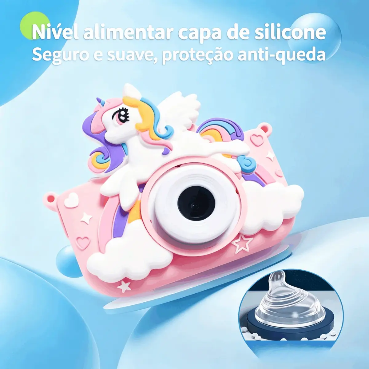 Mini Camera Digital Unicorn Com Capa De Silicone Para Crianças Fotos Vídeos E Jogos Divertidos