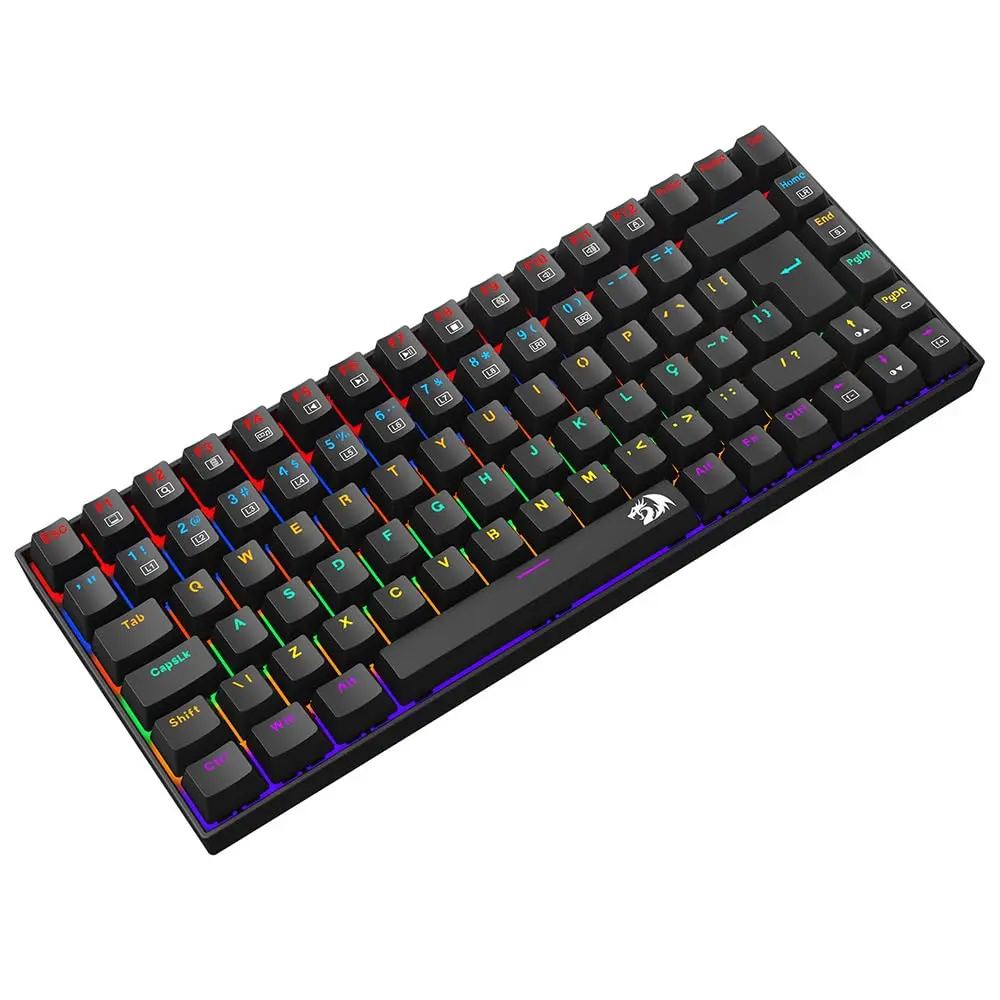 Teclado Mecânico Gamer Redragon Phantom Iluminação Rainbow Preto 75% Switch Brown K629-KB (PT-BROWN)
