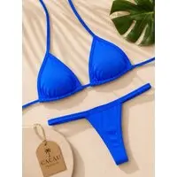 Biquíni Azul Royal Feminino Cortininha Ajustável - Perfeito para Bronzeamento Verão Praia - 1