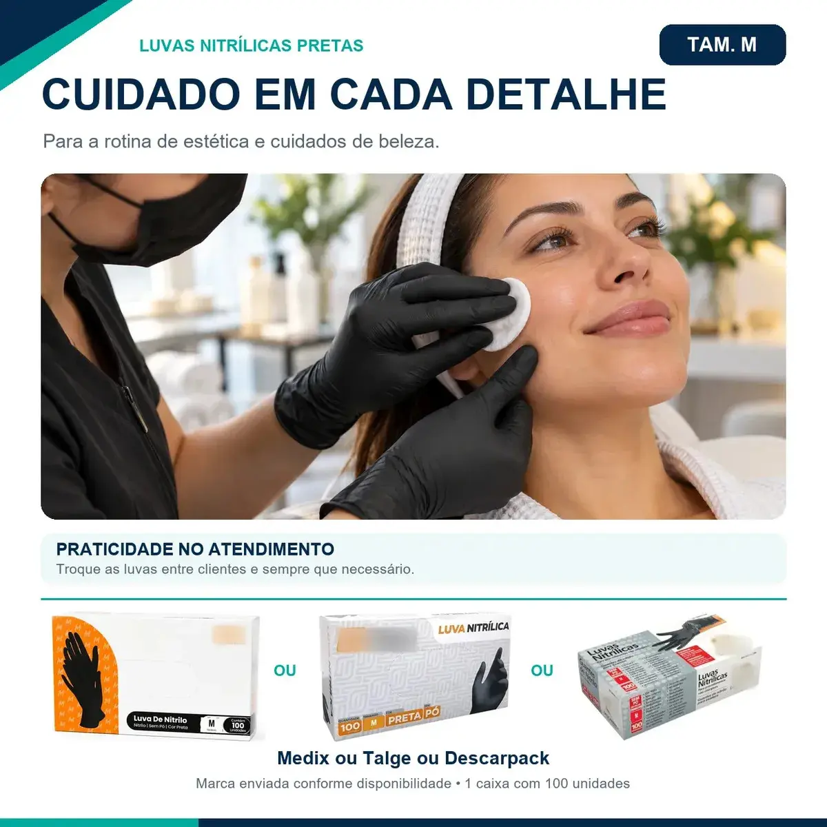 Luva Nitrílica Preta Descartável Tamanho M 100 Unidades antiderrapantes thumbnail 3
