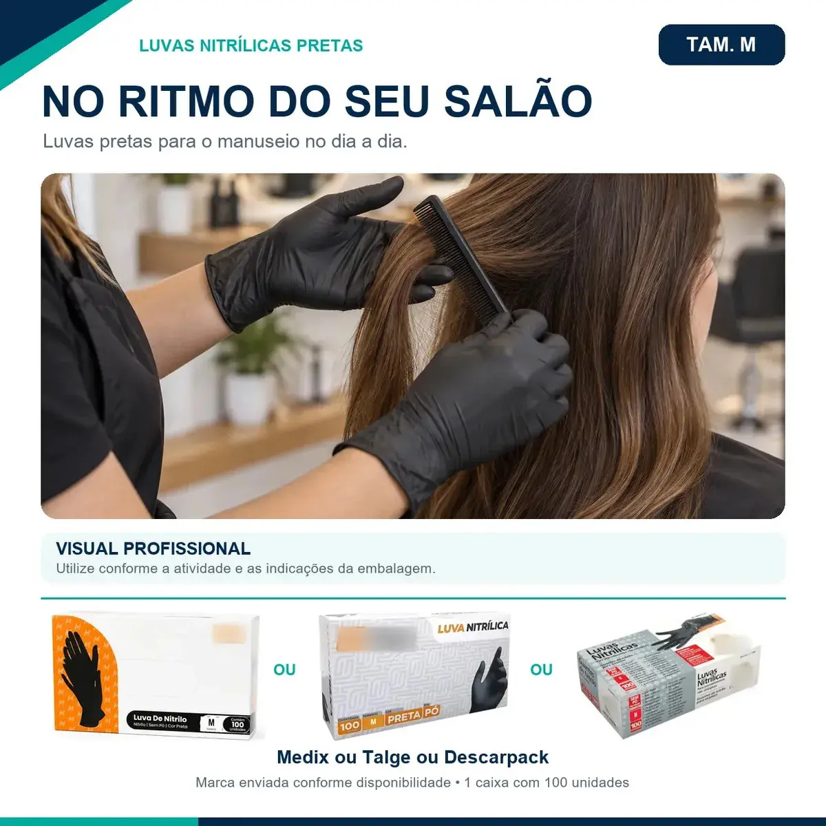 Luva Nitrílica Preta Descartável Tamanho M 100 Unidades antiderrapantes thumbnail 4