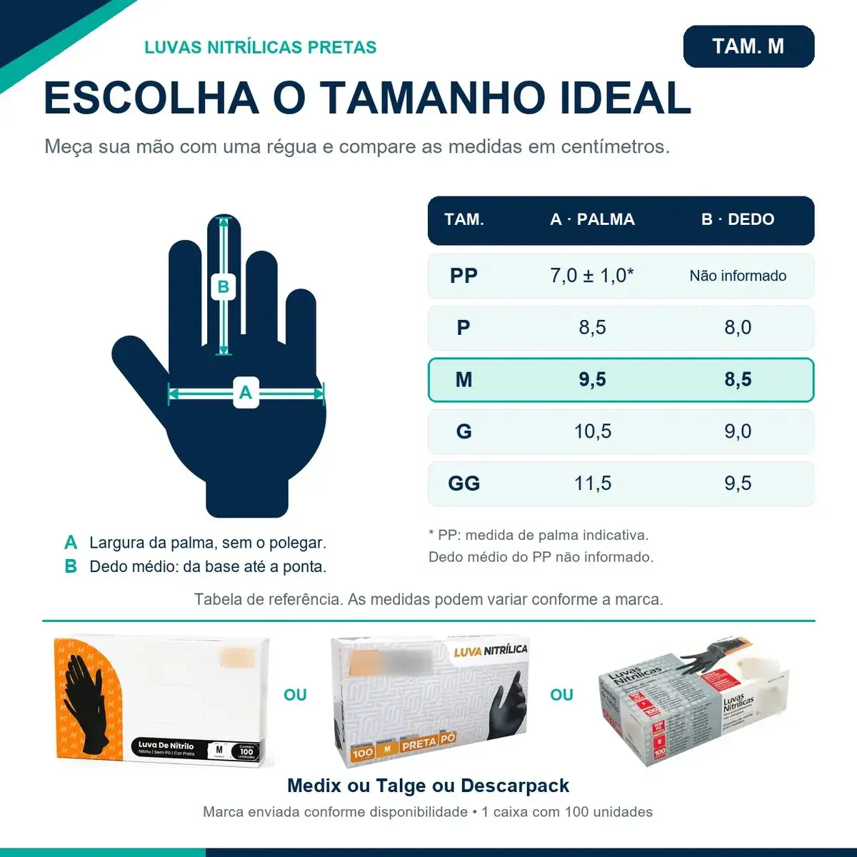 Luva Nitrílica Preta Descartável Tamanho M 100 Unidades antiderrapantes thumbnail 7