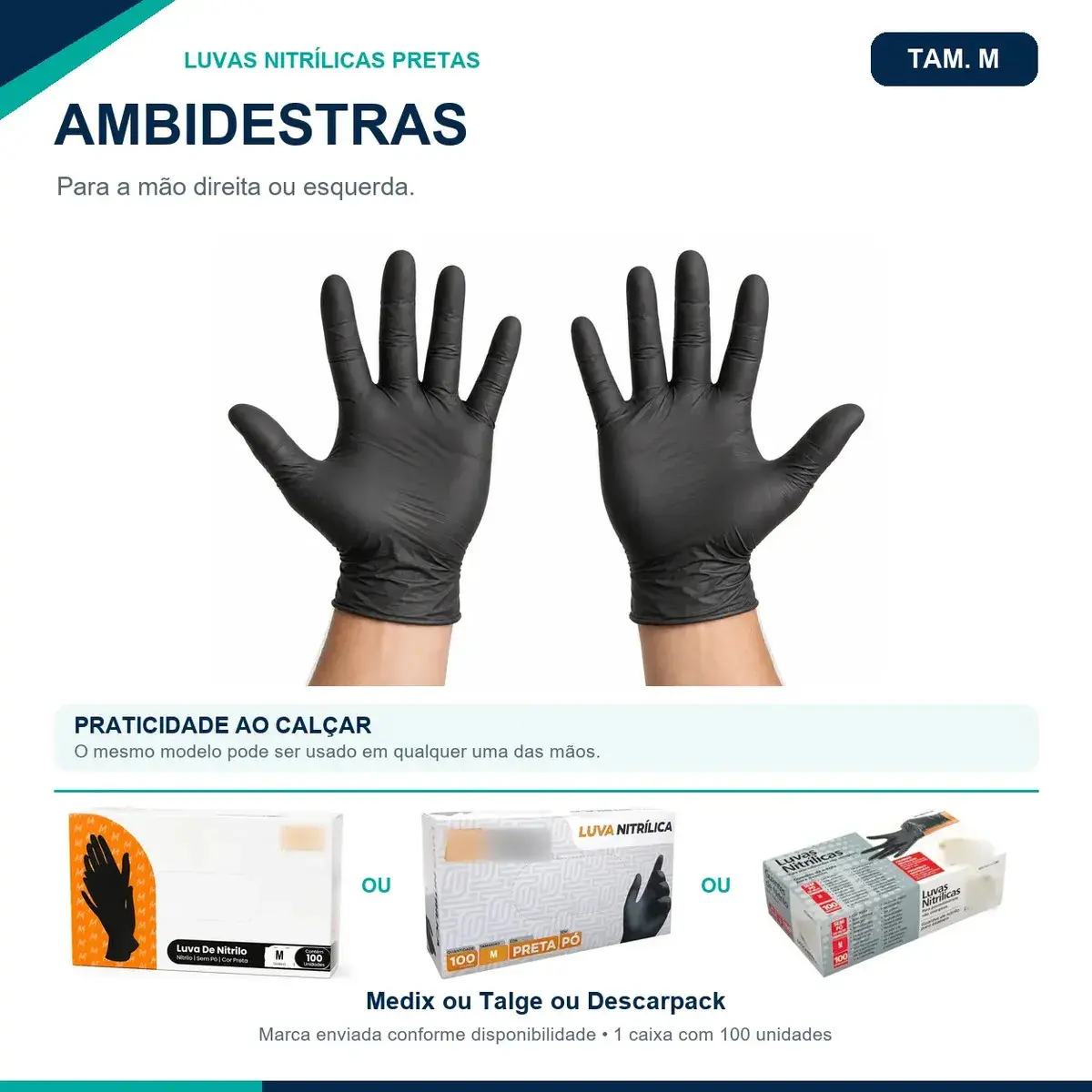 Luva Nitrílica Preta Descartável Tamanho M 100 Unidades antiderrapantes thumbnail 8
