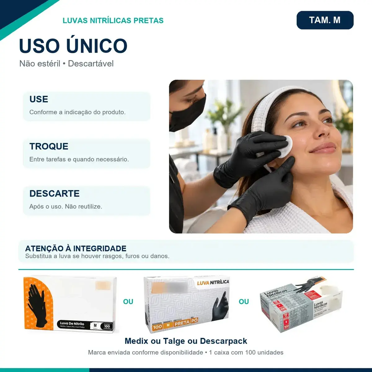 Luva Nitrílica Preta Descartável Tamanho M 100 Unidades antiderrapantes thumbnail 10