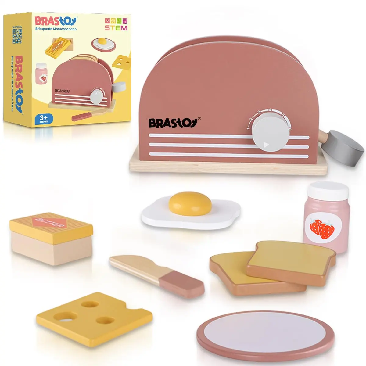 Brinquedo Torradeira Madeira Comidinha Faz de Conta Cozinha Infantil | Conjunto de Cozinha de Faz-de-conta, Máquina de Café, Pizza, Pão e Ovo para Crianças 3-6 Anos