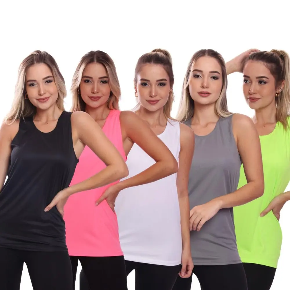 Kit 5 Regata Feminina Dry Lisa Proteção UV Academia Ciclismo