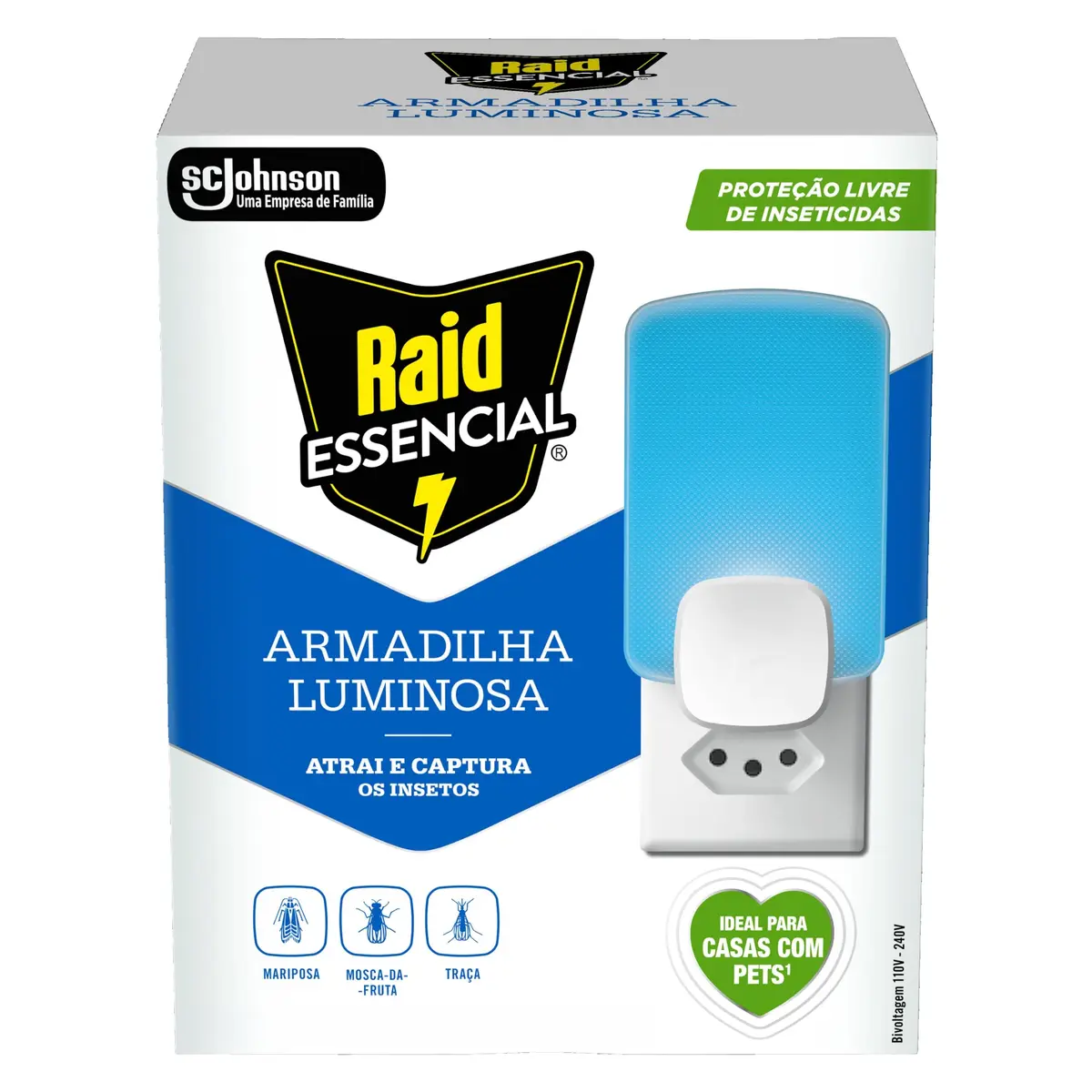 Raid Armadilha Luminosa Captura Insetos Voadores, Aparelho e Refil Adesivo
