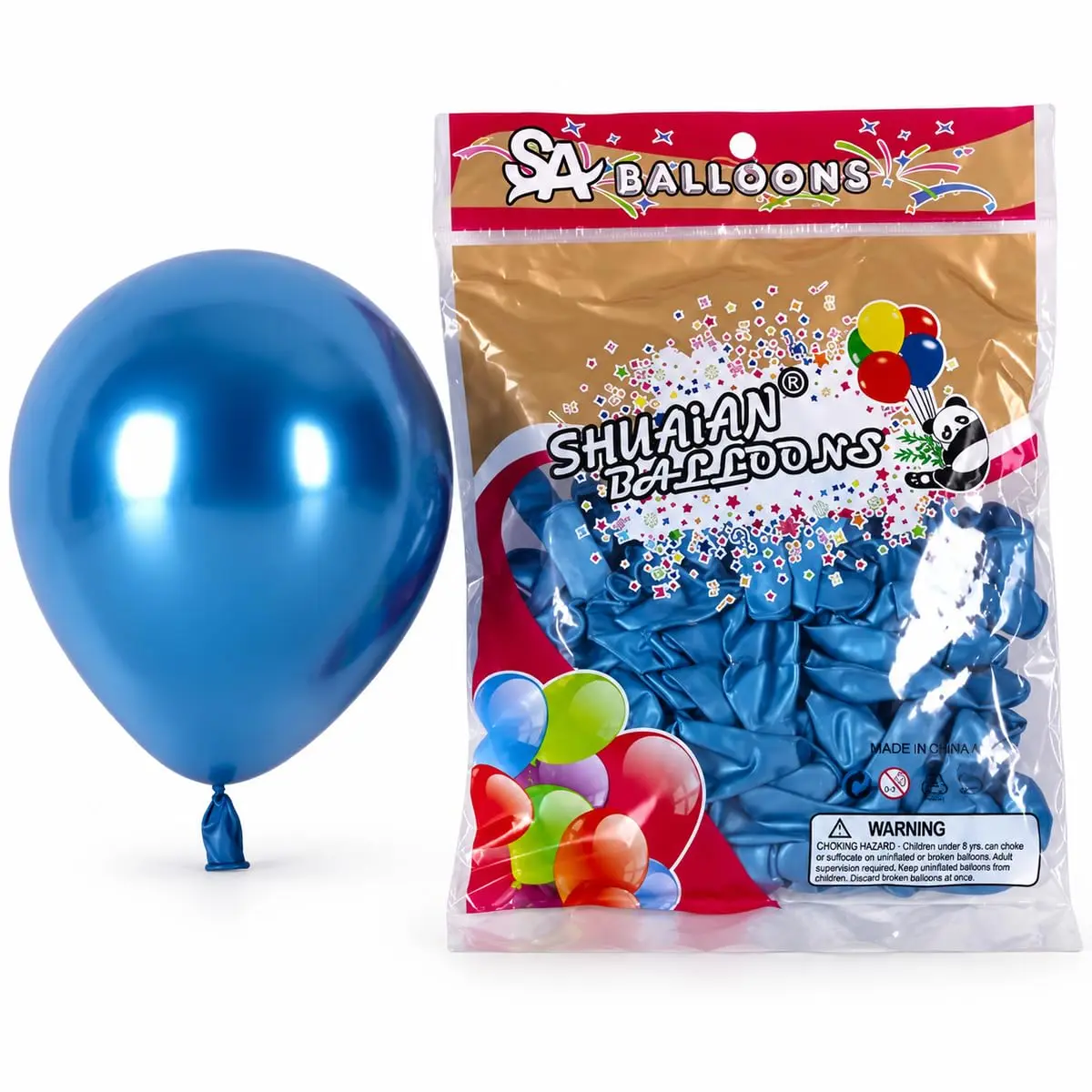 Kit 50 Balões Látex Metalizado Cromado 12 Pol 30cm Azul Decoração