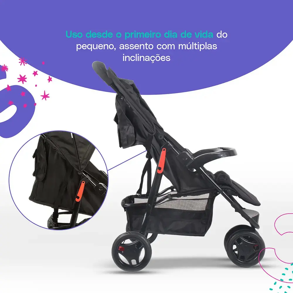 Carrinho de Bebê Cosco Kids, Toffy, Preto Absoluto thumbnail 3