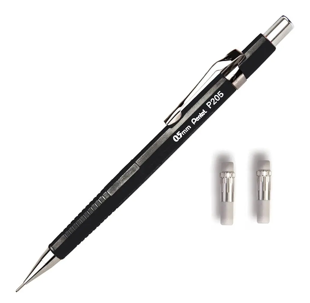 Lapiseira Sharp P200 Pentel 0.5mm Preta+ 2 Refis de Borracha