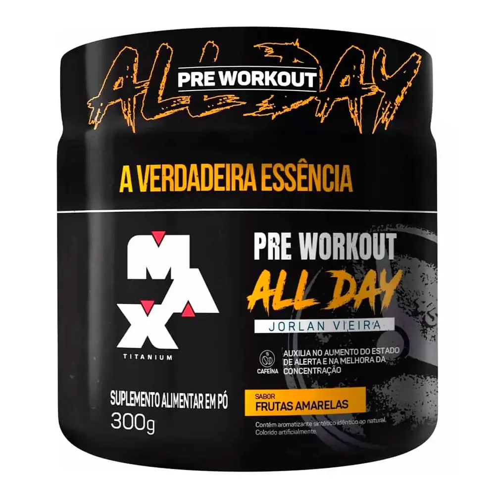 Pre Workout All Day Jorlan Vieira (300g), Frutas Amarelas, Max Titanium - 1