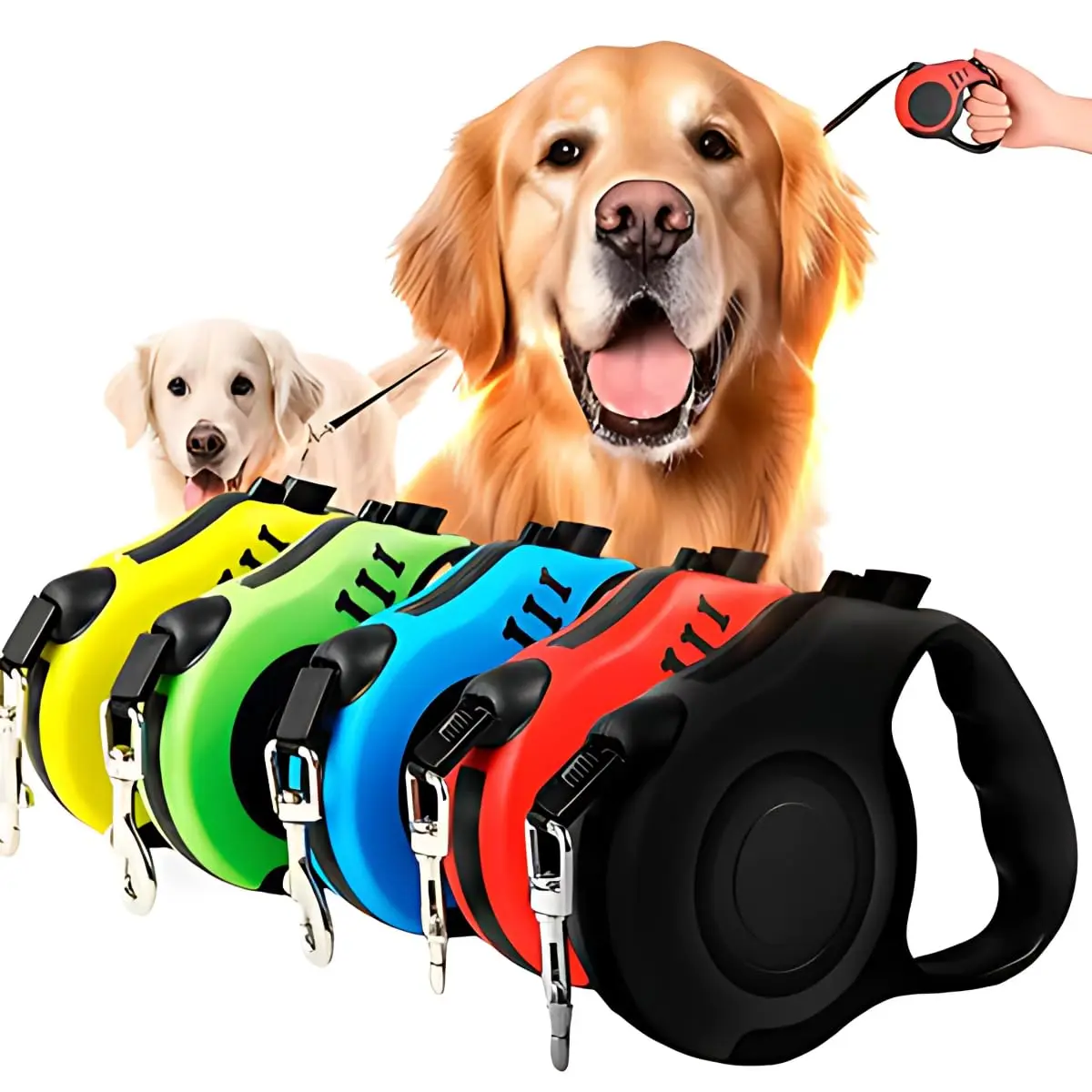 Guia Retrátil Extensível 5 Metros 15kg Premium para Cachorros Botão de Trava Alça Ergonômica Resistente Ideal para Cães Pets - 1