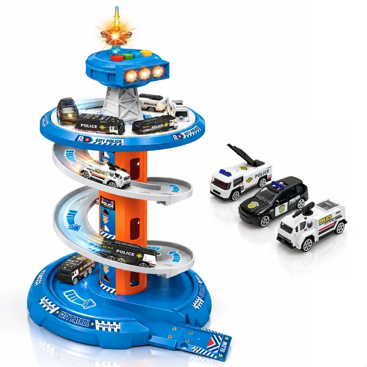 Pista de Carrinhos Infantil Brinquedo Corrida Posto Com Luz e Som (Azul) - 1