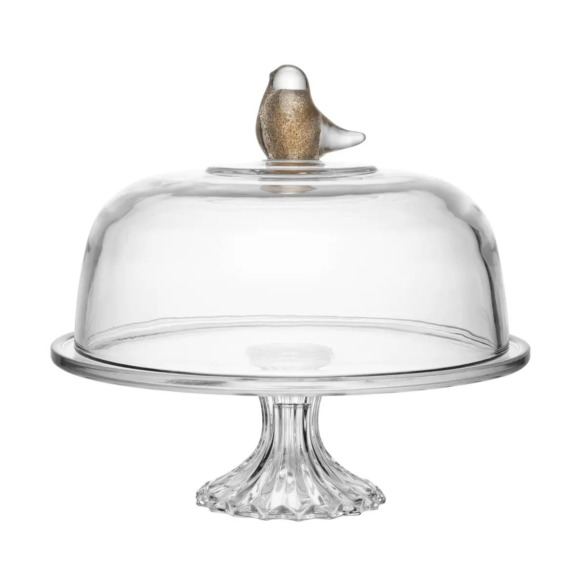 WOLFF - Prato para Bolo de Vidro com Pé e Tampa Bird 30cm x 29cm
