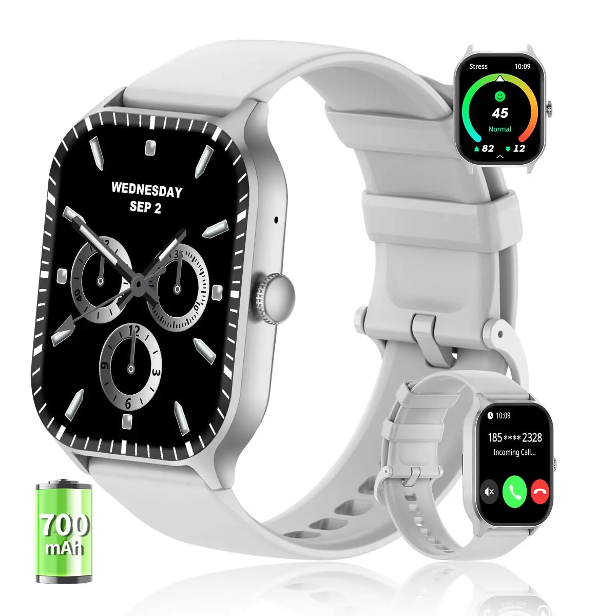 Smartwatch PEJE ZW16 com Chamadas, Bateria 700mAh e 123+ Modos Esportivos | Resistência à Agua 1ATM, Música, Clima, Alarmes e Conexão iOS/Android ( Prata )